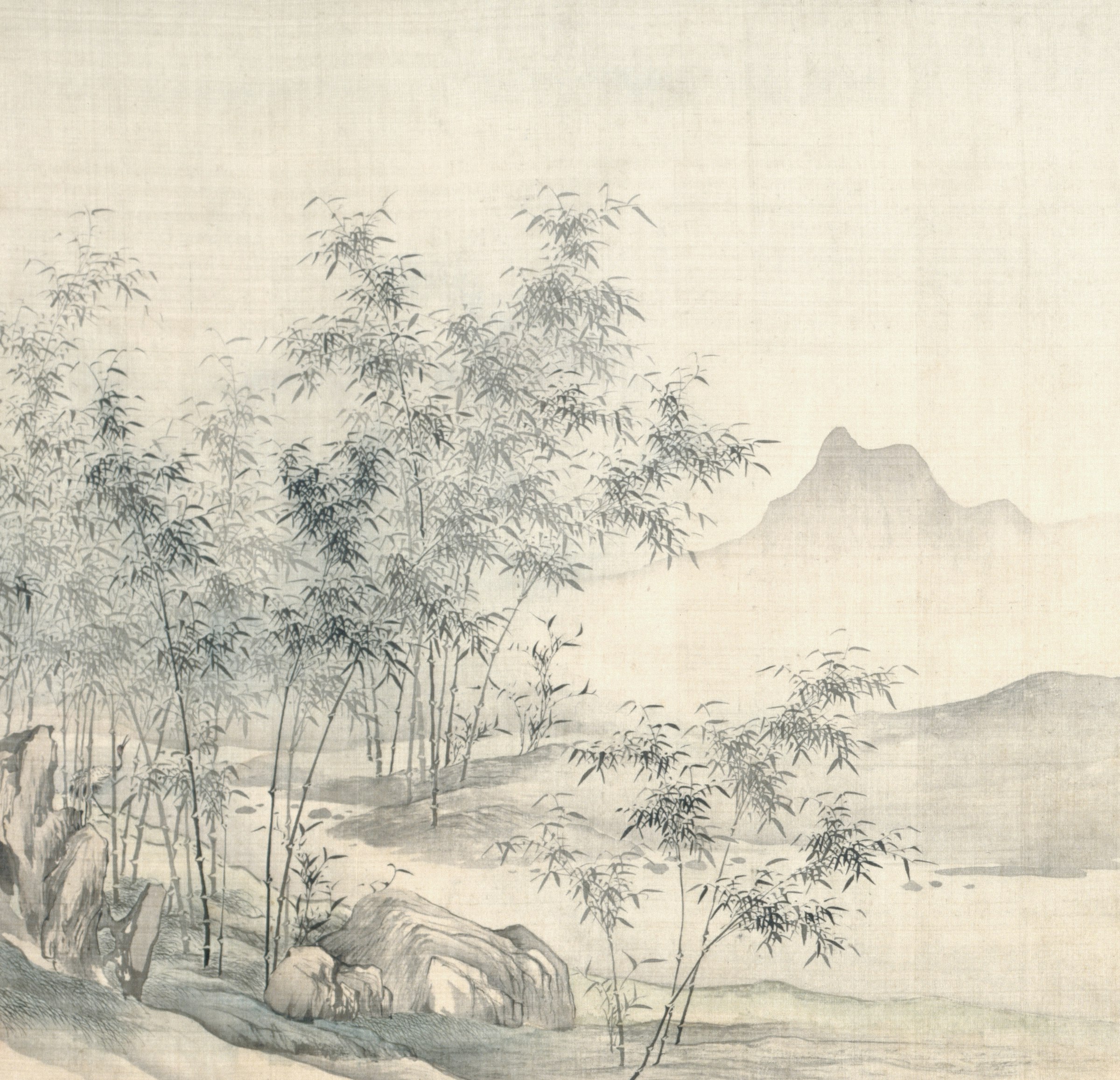 Bambous dans la brume, peinture à l'encre