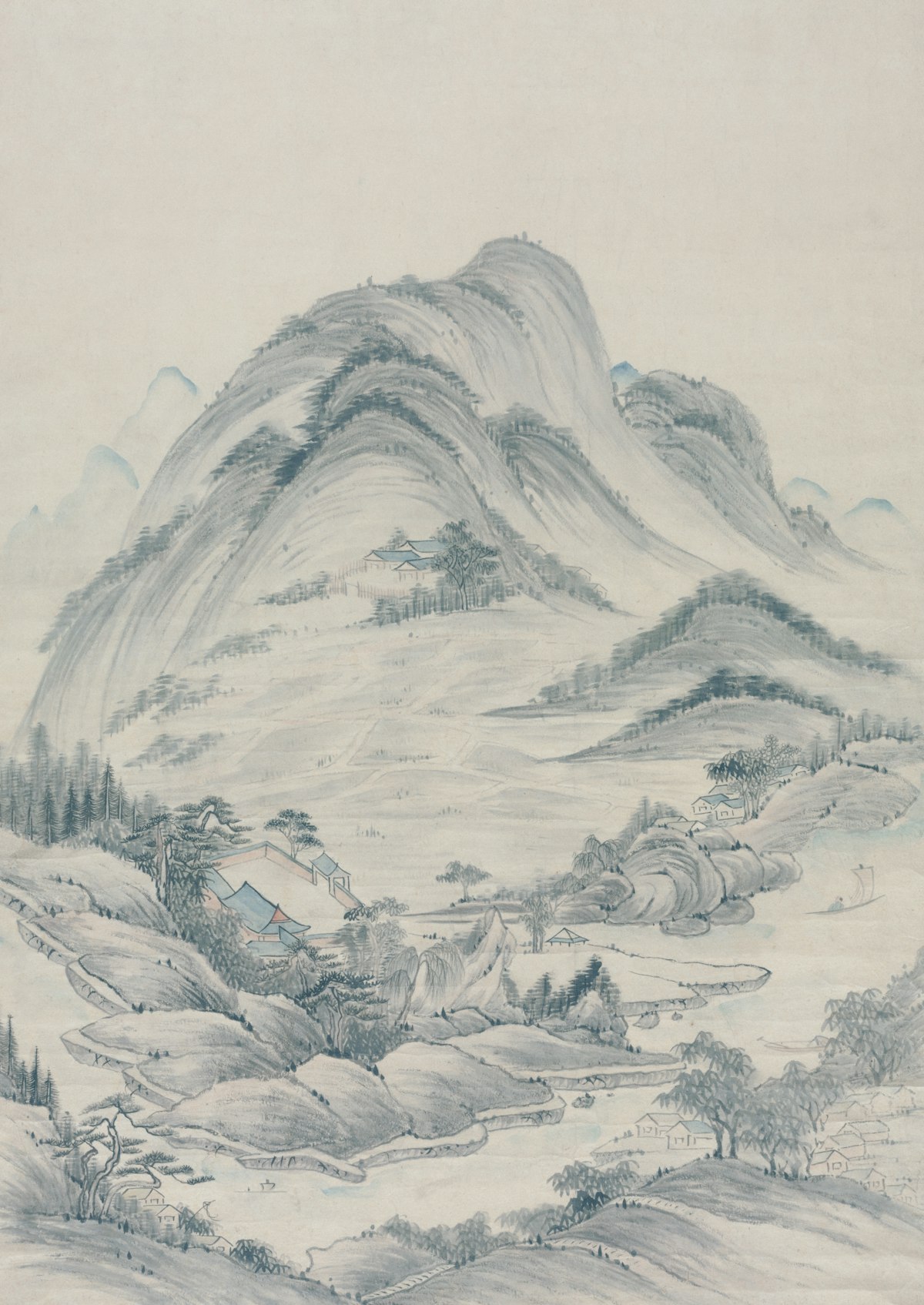 Montagnes bleutées dans la brume, peinture traditionnelle