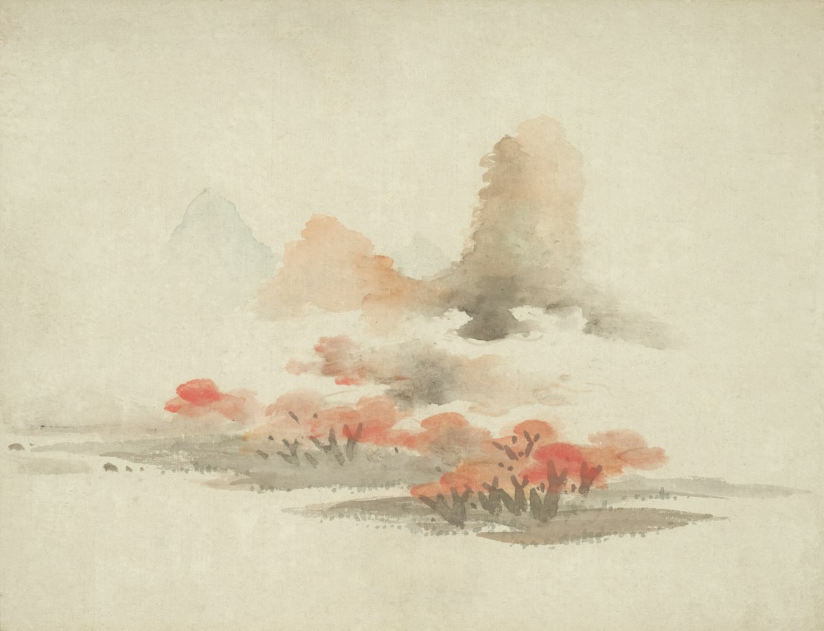 Nuages aux tons rouges, peinture traditionnelle